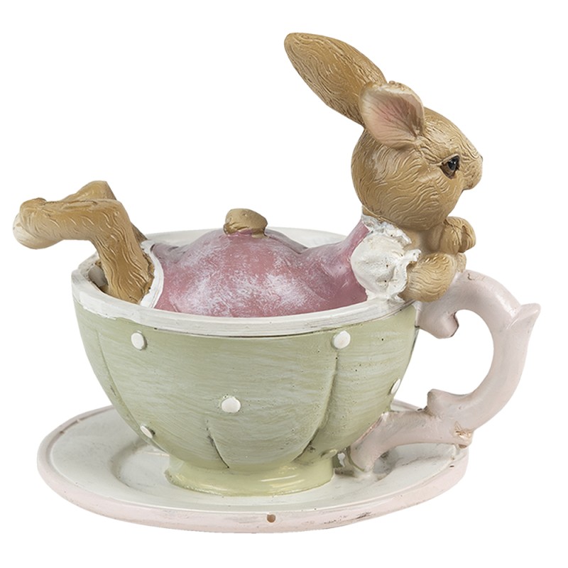Clayre & Eef Figurine Lapin 10x8x9 cm Marron Vert Polyrésine