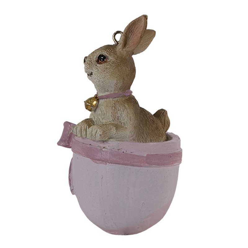 Clayre & Eef Pendant Rabbit 5x4x8 cm Pink Beige Plastic
