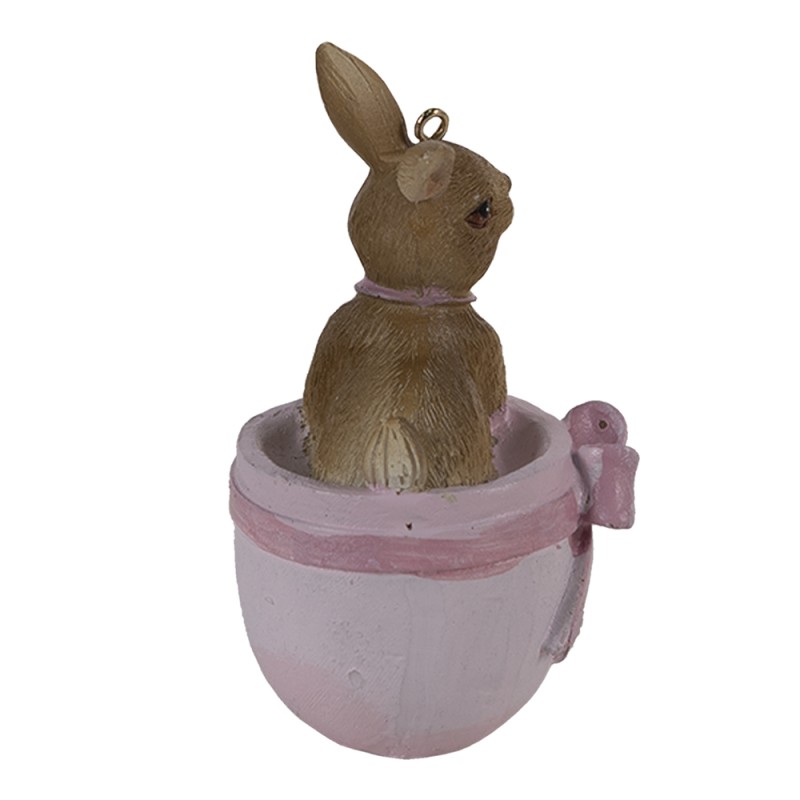 Clayre & Eef Pendant Rabbit 5x4x8 cm Pink Beige Plastic