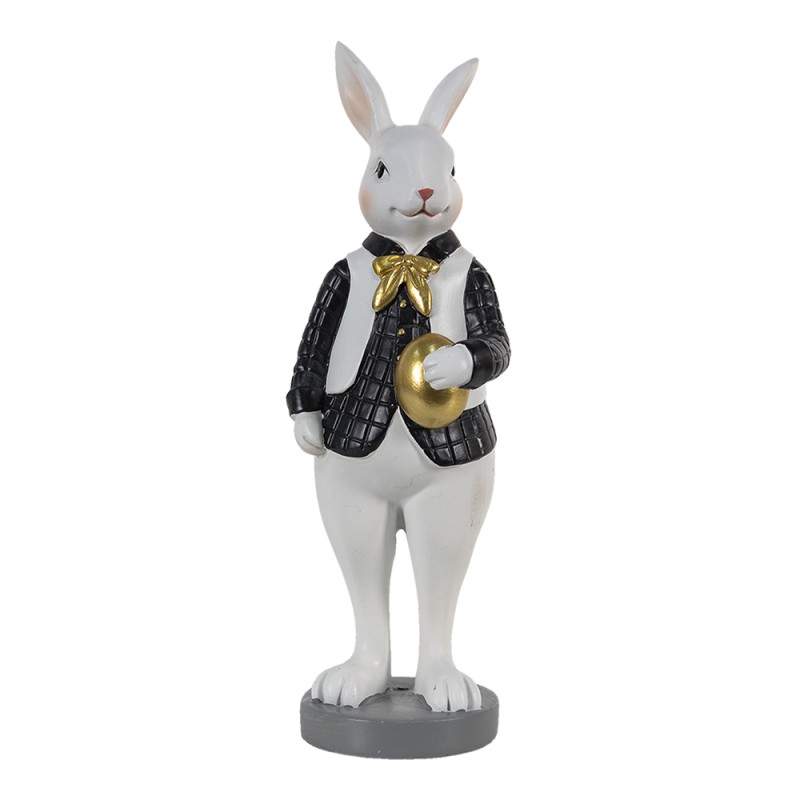 Clayre & Eef Figurine Lapin 7x7x20 cm Noir Blanc Polyrésine
