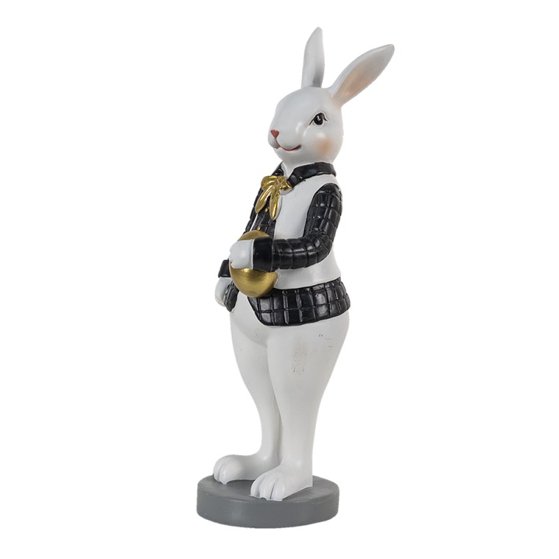 Clayre & Eef Figurine Lapin 7x7x20 cm Noir Blanc Polyrésine