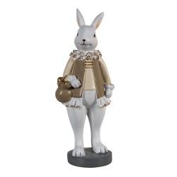 Clayre & Eef Figur Kaninchen 10x8x25 cm Beige Weiß Polyresin