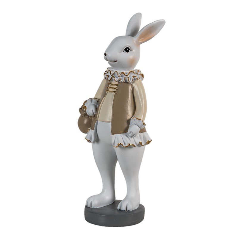 Clayre & Eef Figurine Lapin 10x8x25 cm Beige Blanc Polyrésine