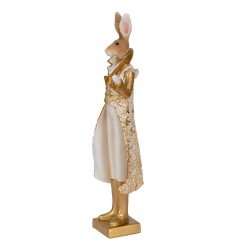 Clayre & Eef Figur Kaninchen 11x8x33 cm Goldfarbig Weiß Polyresin