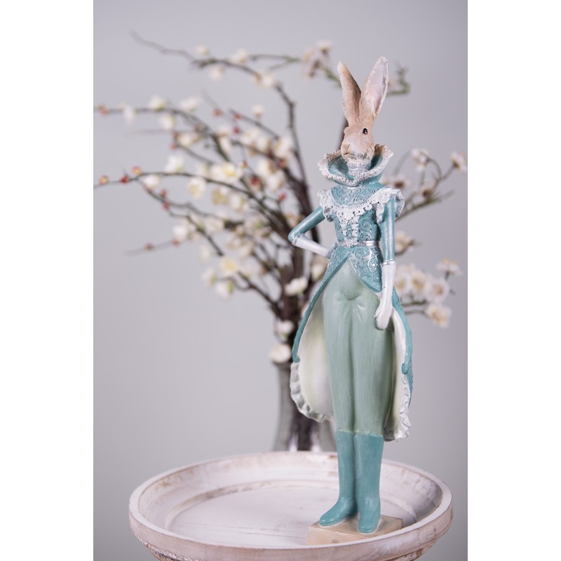Clayre & Eef Figurine Lapin 14x10x44 cm Turquoise Polyrésine