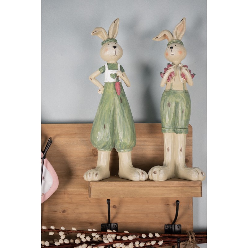 Clayre & Eef Figurine Lapin 11x10x33 cm Vert Polyrésine