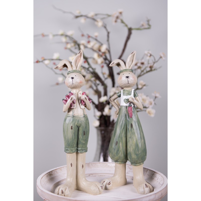 Clayre & Eef Figurine Lapin 11x10x33 cm Vert Polyrésine