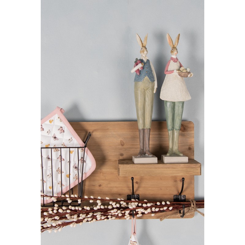 Clayre & Eef Statuetta Coniglio 9x7x36 cm Beige Verde Poliresina