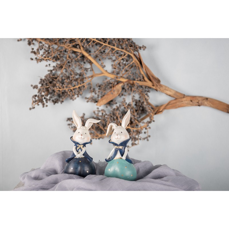 Clayre & Eef Figurine Rabbit 9x8x21 cm Turquoise Polyresin