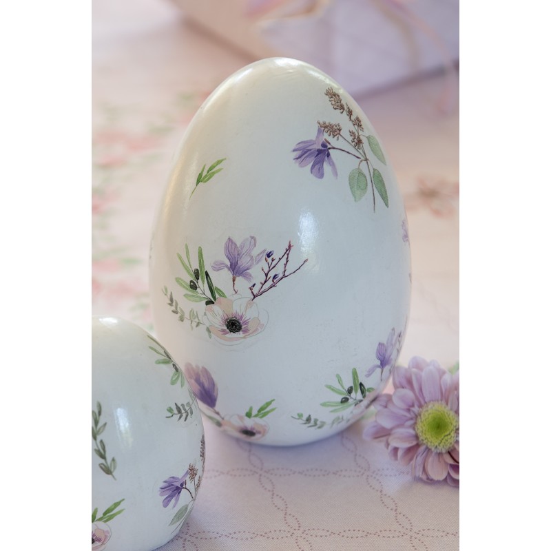 Clayre & Eef Decorative Figurine Egg Ø 11x17 cm White Purple Terracotta Flowers