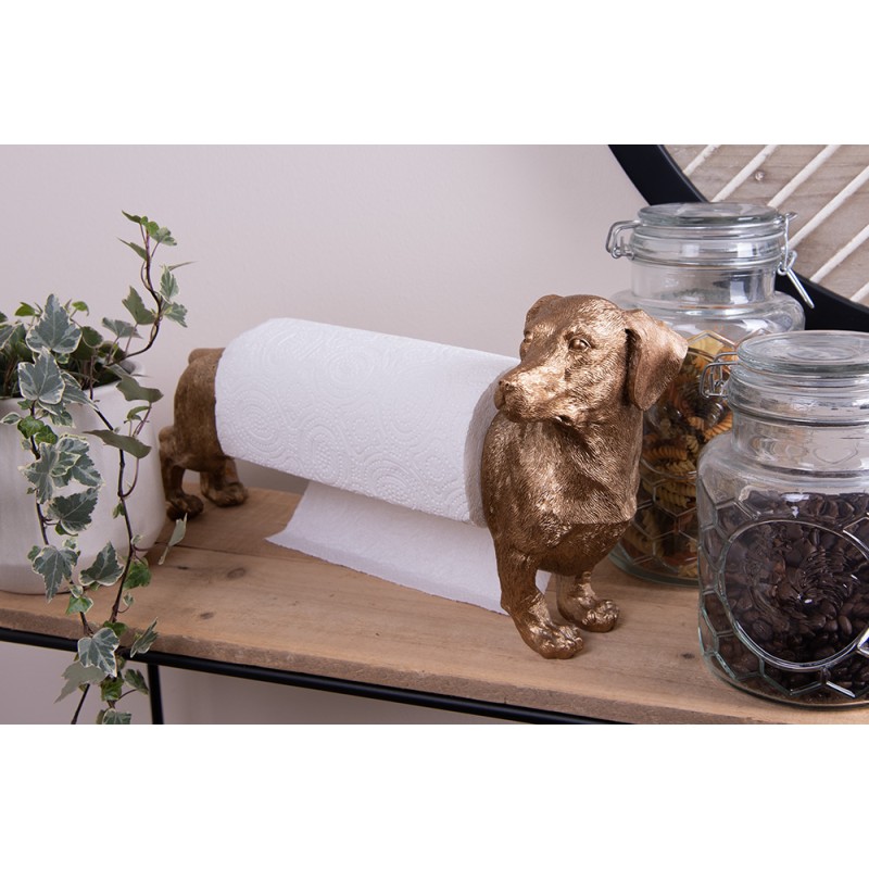 Clayre & Eef Kitchen Roll Holder Dog 46x15x23 cm Gold colored Black Plastic Iron
