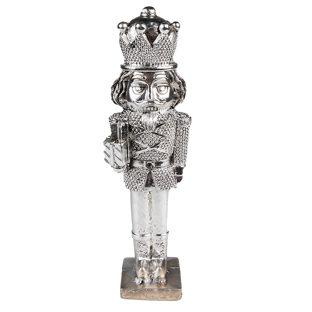 Clayre & Eef Kerstdecoratie Notenkraker 19 cm Zilverkleurig Polyresin afbeelding
