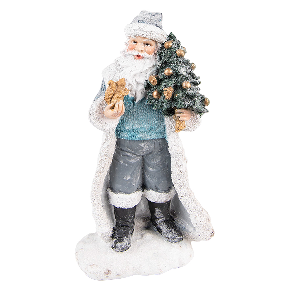 Clayre&Eef Beeld Kerstman 21 cm Grijs Blauw Kunststof afbeelding