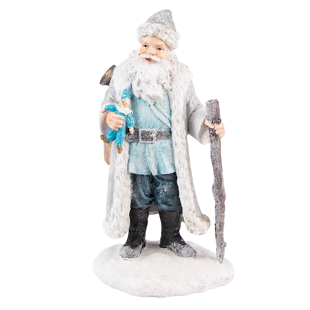 Clayre&Eef Beeld Kerstman 21 cm Grijs Blauw Kunststof afbeelding