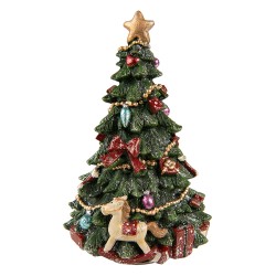 Clayre & Eef Boîte à musique Sapin de Noël 19 cm Vert Polyrésine