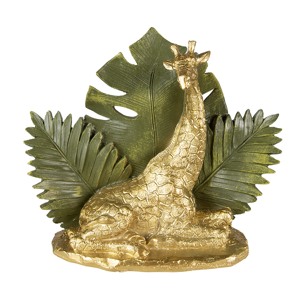 Clayre&Eef Beeld Giraf 19 cm Goudkleurig Groen Polyresin afbeelding
