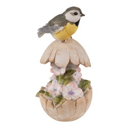 Clayre & Eef Beeld Vogel 14 cm Beige Grijs Polyresin