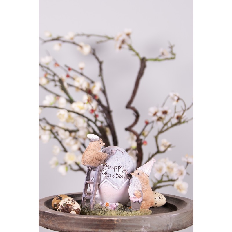 Clayre & Eef Figurine Poussin 12 cm Gris Marron Polyrésine Happy Easter