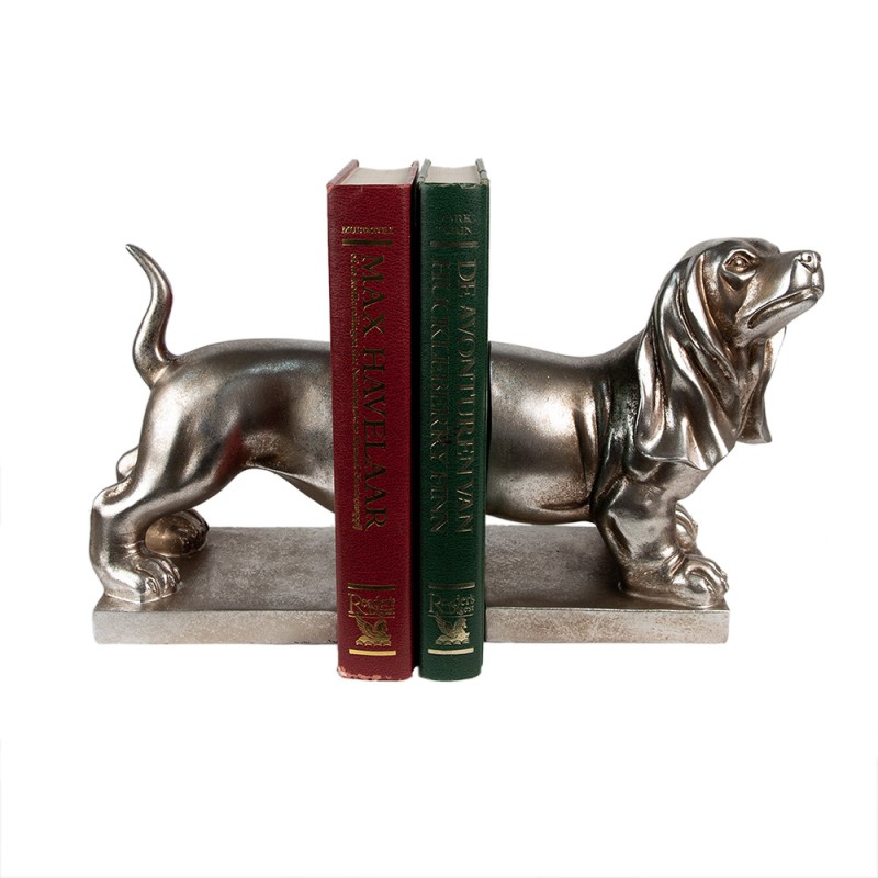 Clayre & Eef Bücherstützen 2-er Set Hund Dackel 36x12x19 cm Silberfarbig Kunststoff