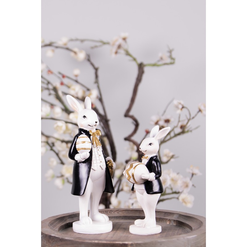 Clayre & Eef Beeld Konijn 20 cm Zwart Wit Polyresin
