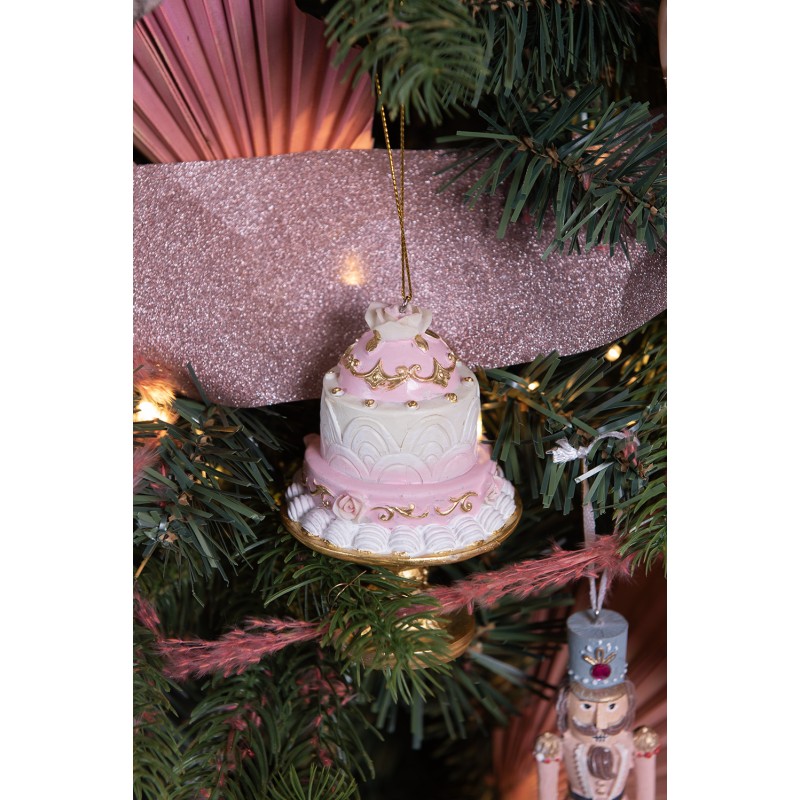 Clayre & Eef Christmas Ornament Cake Ø 7x11 cm Pink White Plastic