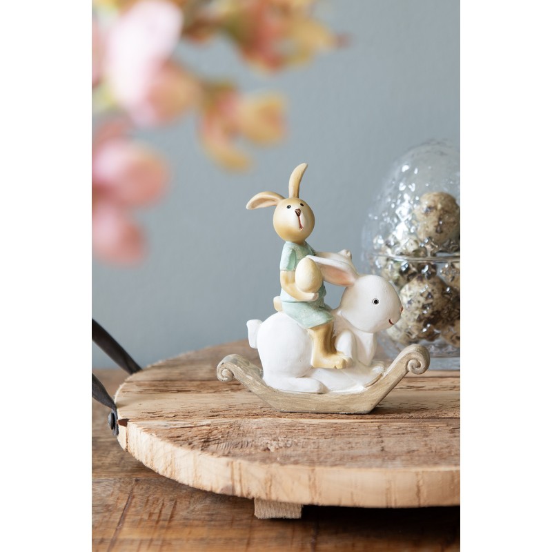 Clayre & Eef Statuetta Coniglio 10x4x11 cm Bianco Verde  Poliresina
