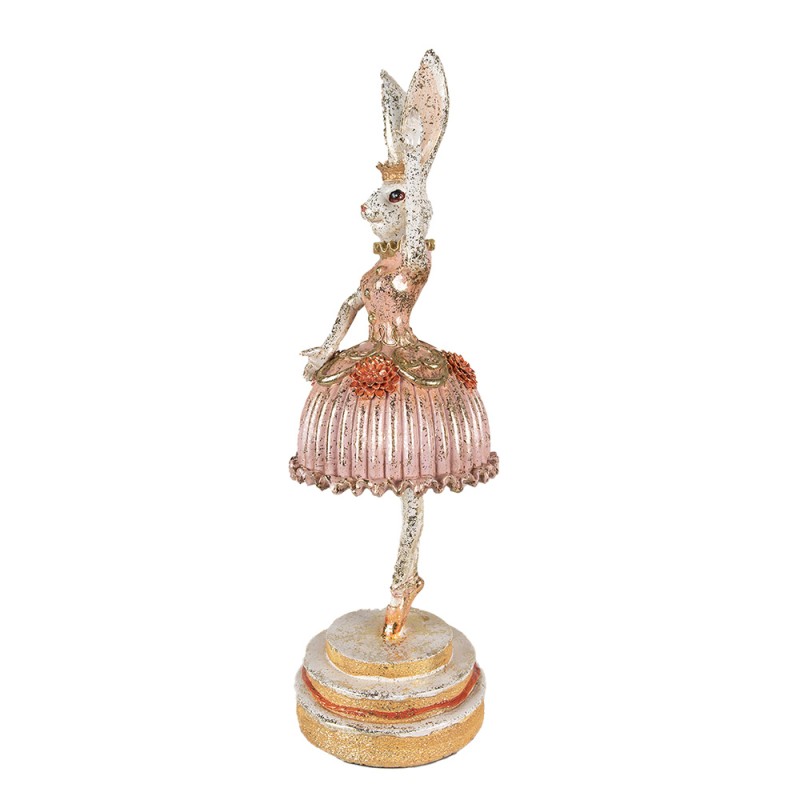 Clayre & Eef Figur Kaninchen 11x11x35 cm Rosa Beige Polyresin