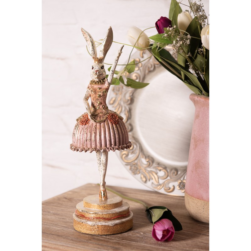 Clayre & Eef Figur Kaninchen 11x11x35 cm Rosa Beige Polyresin