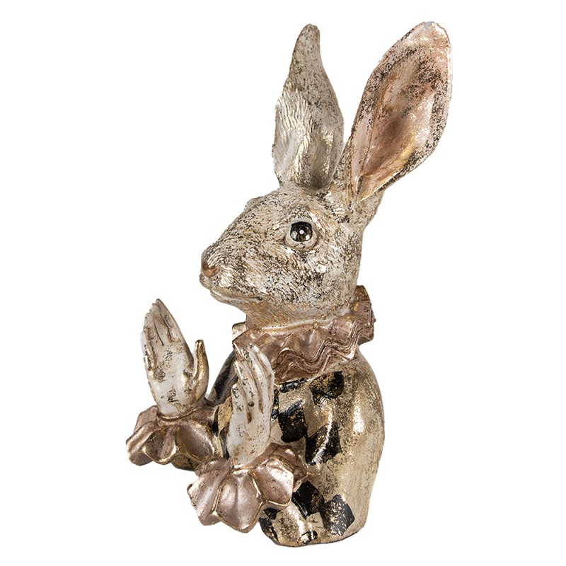Clayre & Eef Figurine Rabbit 14x13x24 cm Beige Gold colored Polyresin