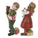 Clayre & Eef Dekorationsfigur Kinder set van 2 / 13 cm Rot Grün Polyresin