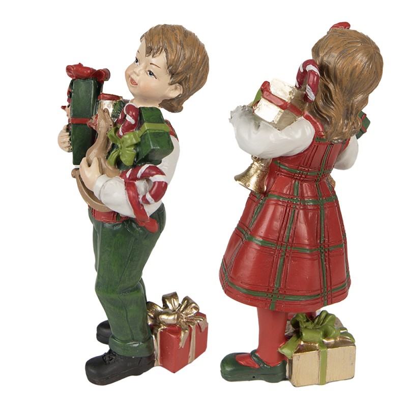 Clayre & Eef Dekorationsfigur Kinder set van 2 / 13 cm Rot Grün Polyresin