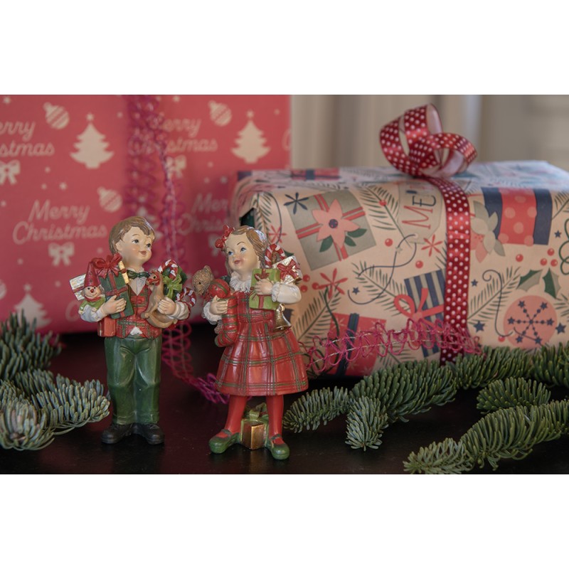 Clayre & Eef Dekorationsfigur Kinder set van 2 / 13 cm Rot Grün Polyresin