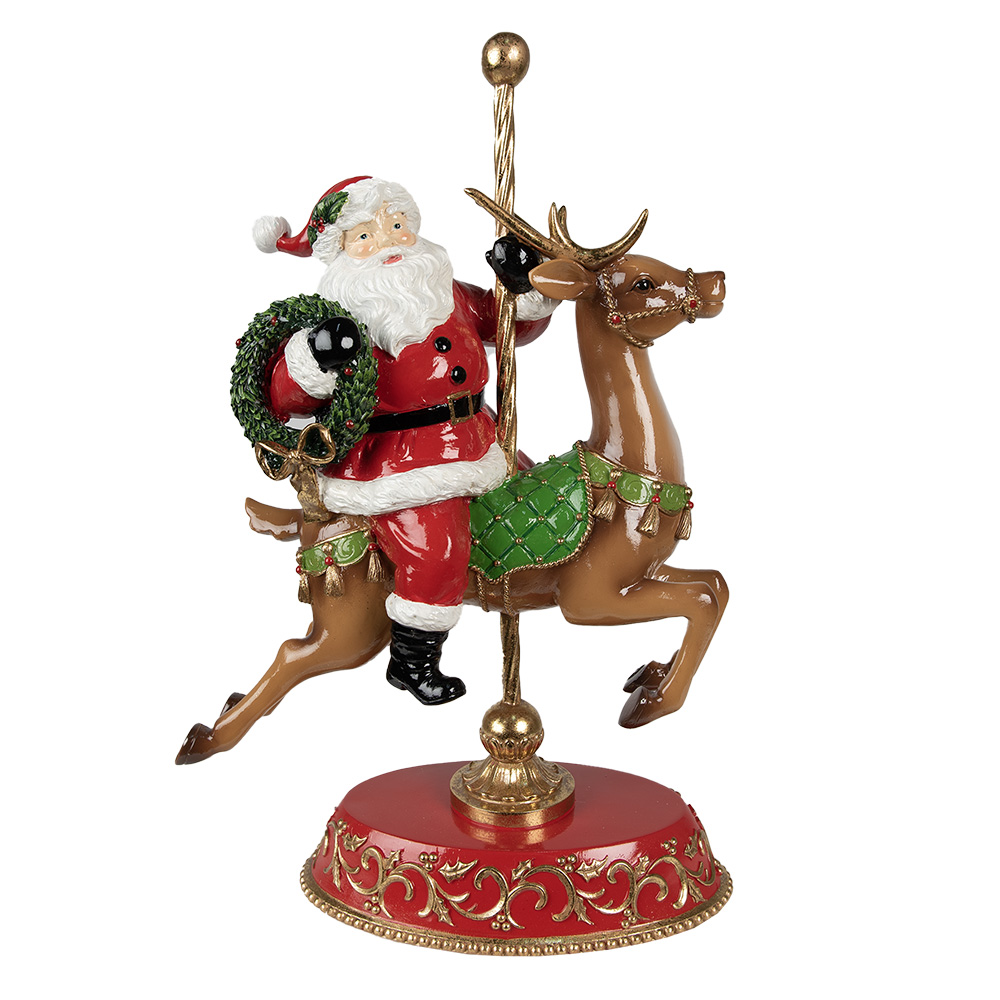 Clayre & Eef Beeld Kerstman Rendier 46 cm Rood Polyresin afbeelding