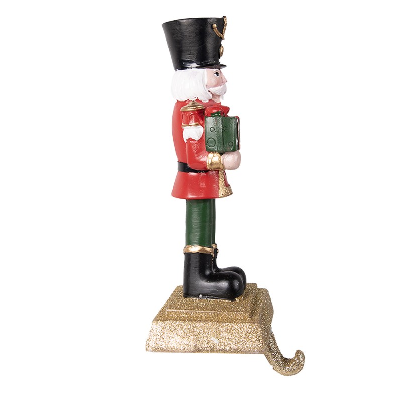 Clayre & Eef Calzino Natalizio con gancio Schiaccianoci 11x10x25 cm Rosso Verde  Poliresina