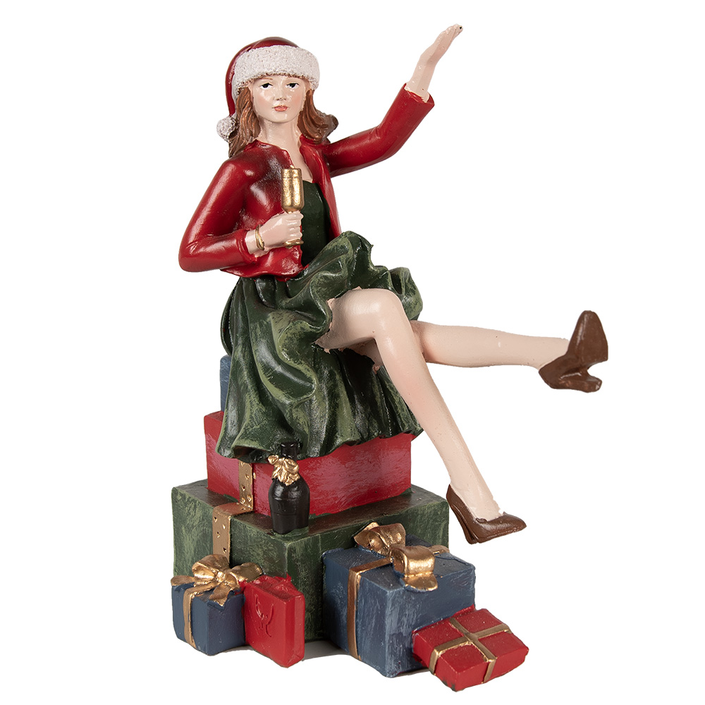 Clayre & Eef Kerstdecoratie Beeld Vrouw 18 cm Rood Polyresin afbeelding 1