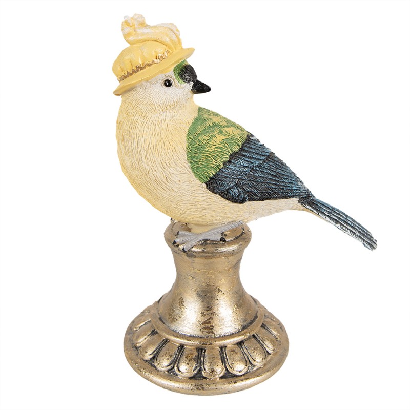 Clayre & Eef Decoratie Beeld Vogel 17 cm Blauw Geel Polyresin