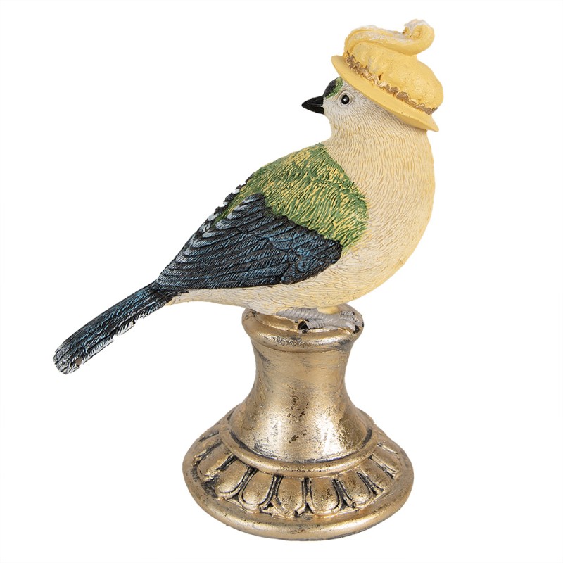 Clayre & Eef Decoratie Beeld Vogel 17 cm Blauw Geel Polyresin