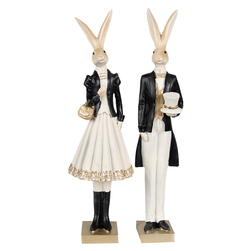 Clayre & Eef Figur Kaninchen 32 cm Beige Schwarz Polyresin