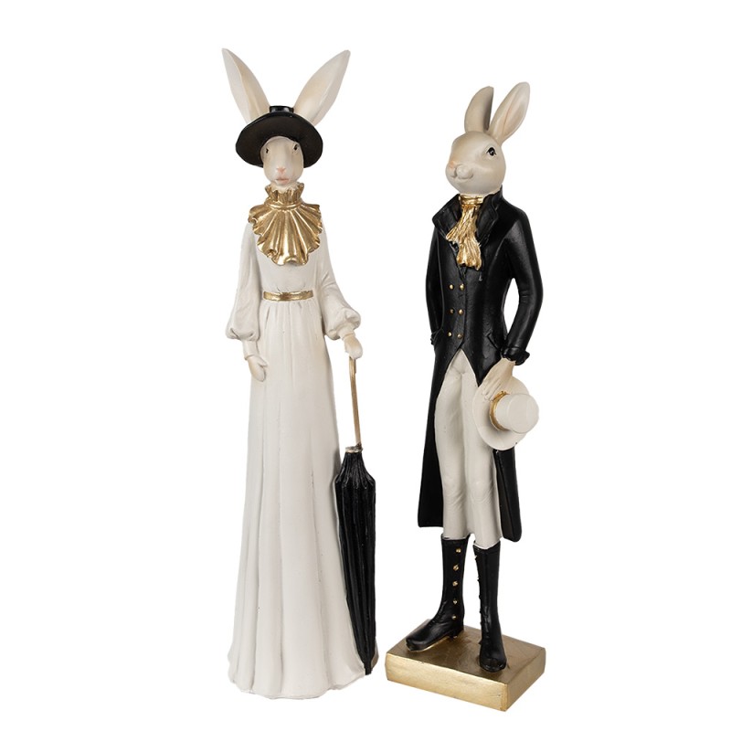 Clayre & Eef Figurine Lapin 34 cm Beige Noir Polyrésine