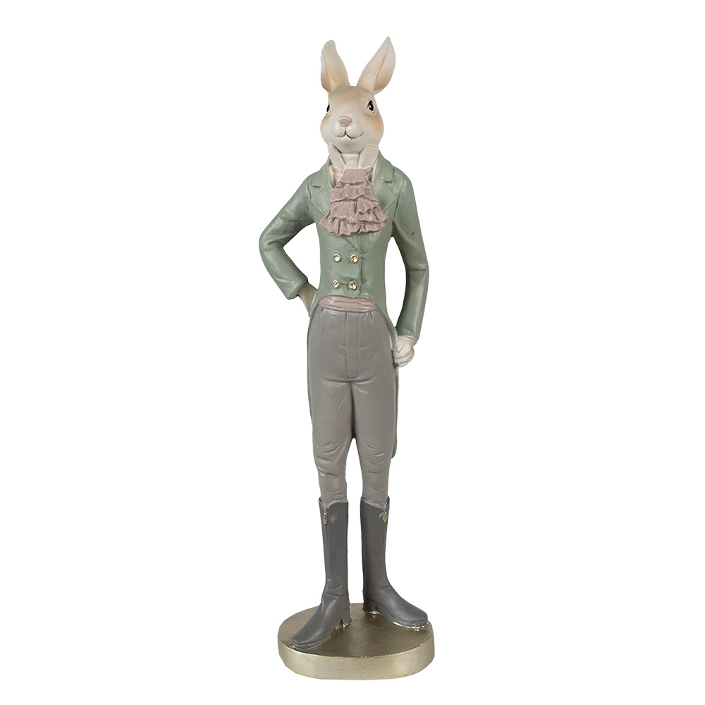 Clayre & Eef Beeld Konijn 20 cm Beige Groen Polyresin afbeelding 1