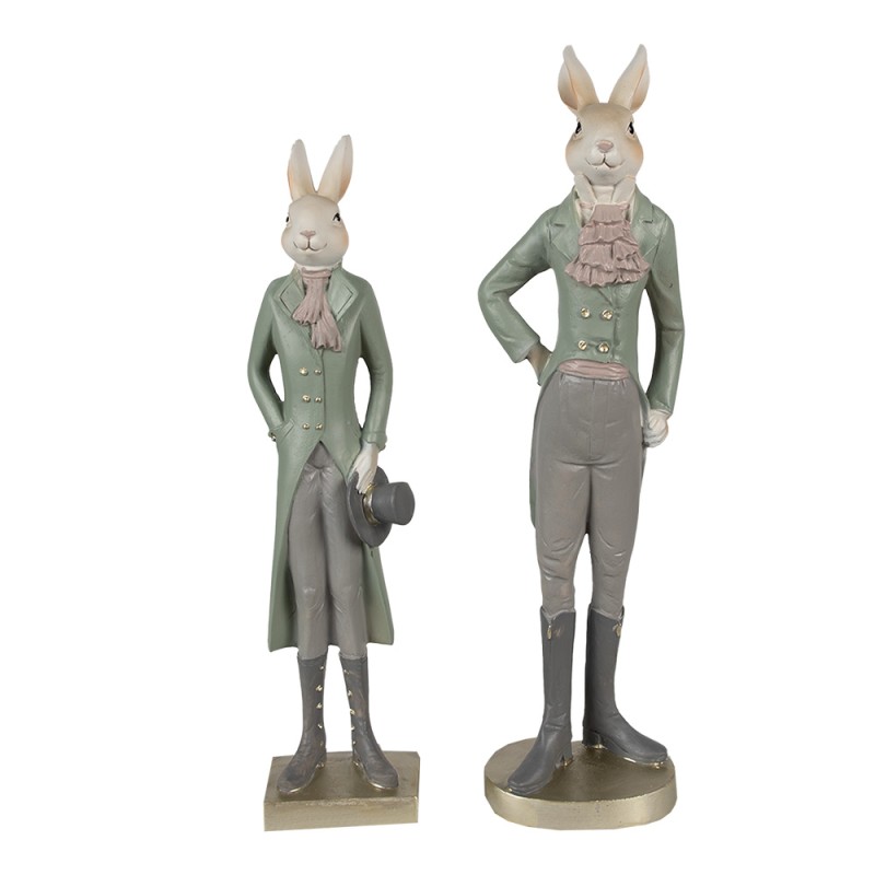 Clayre & Eef Figur Kaninchen 20 cm Beige Grün Polyresin