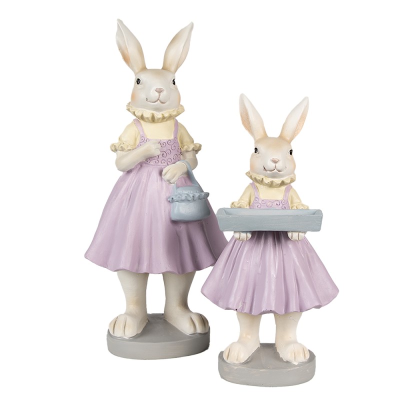 Clayre & Eef Figurine Lapin 10x8x20 cm Marron Violet Polyrésine