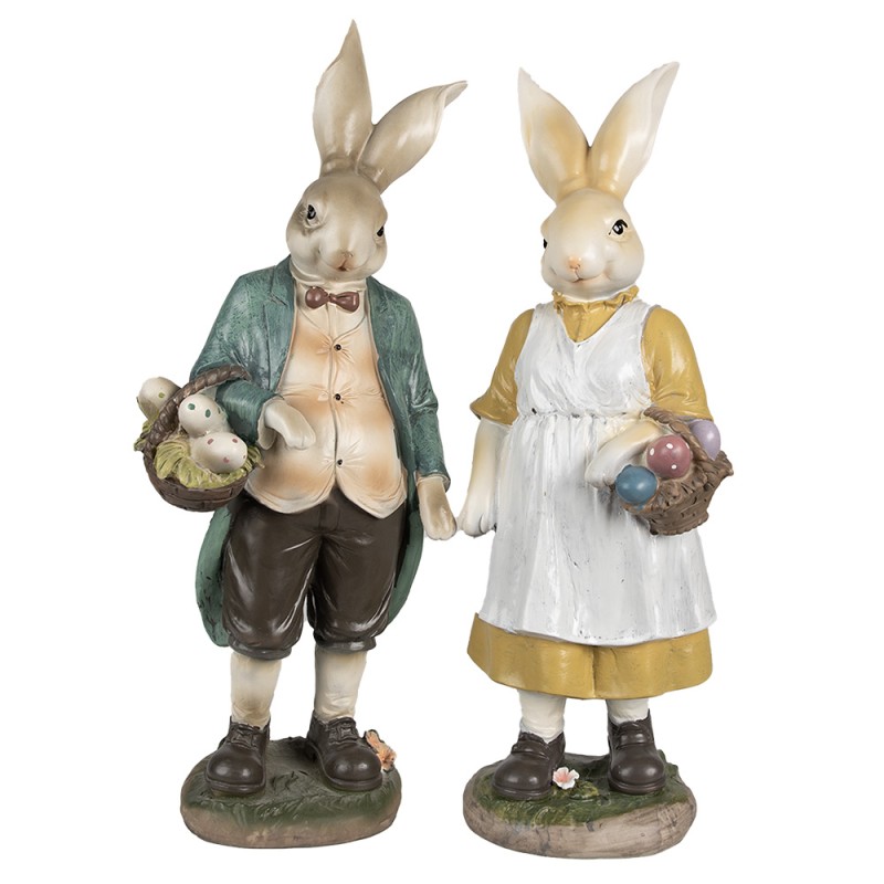 Clayre & Eef Figurine Rabbit 38 cm Brown Green Polyresin