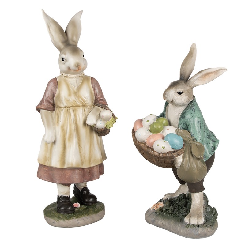 Clayre & Eef Figur Kaninchen 32 cm Braun Grün Polyresin