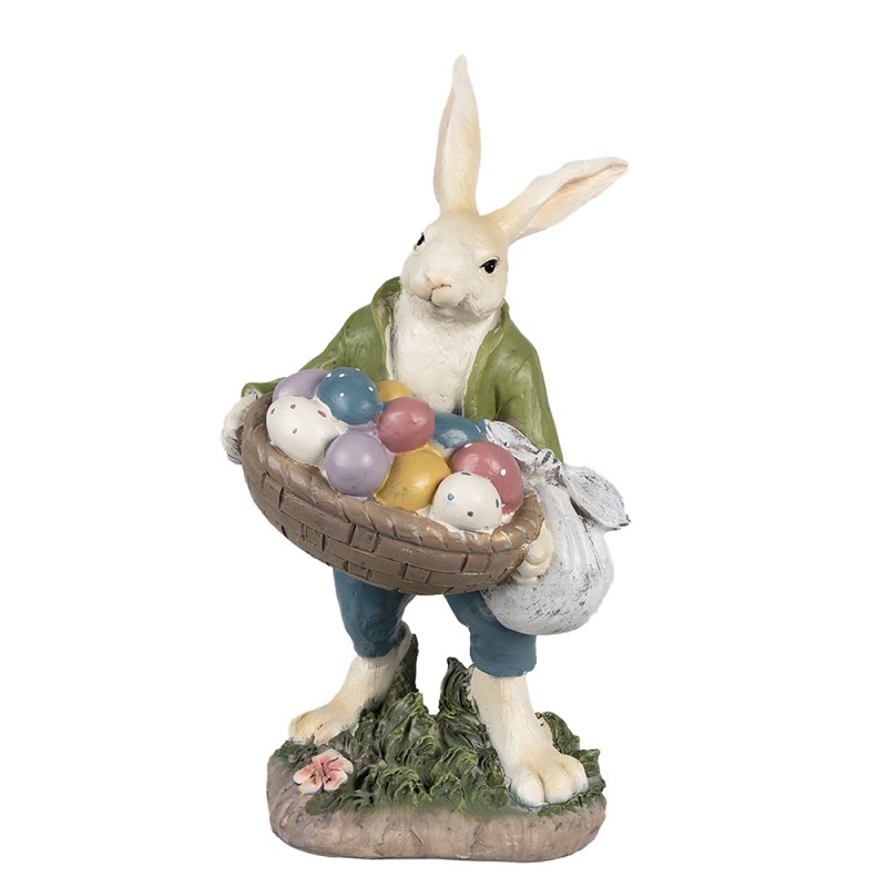 Clayre & Eef Statuetta Coniglio 32 cm Beige Verde Poliresina