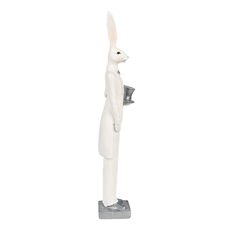 Clayre & Eef Figurine Lapin 32 cm Blanc Couleur argent Polyrésine