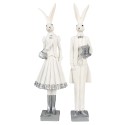 Clayre & Eef Figurine Lapin 32 cm Blanc Couleur argent Polyrésine
