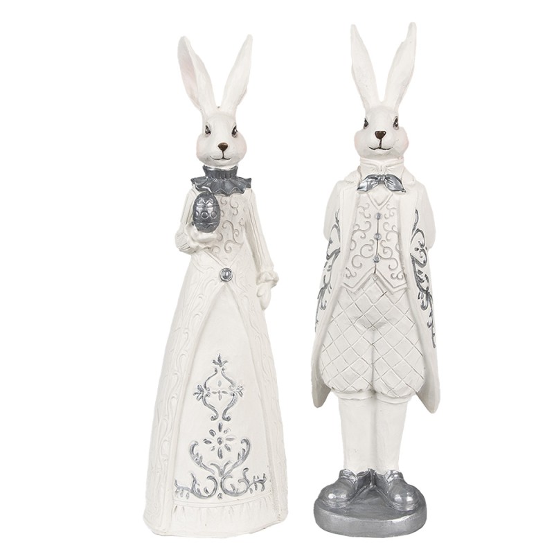 Clayre & Eef Figurine Rabbit 30 cm White Silver colored Polyresin