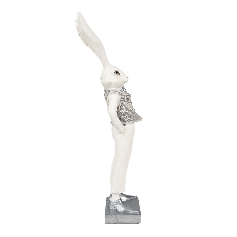 Clayre & Eef Statuetta Coniglio 36 cm Bianco Color argento Poliresina
