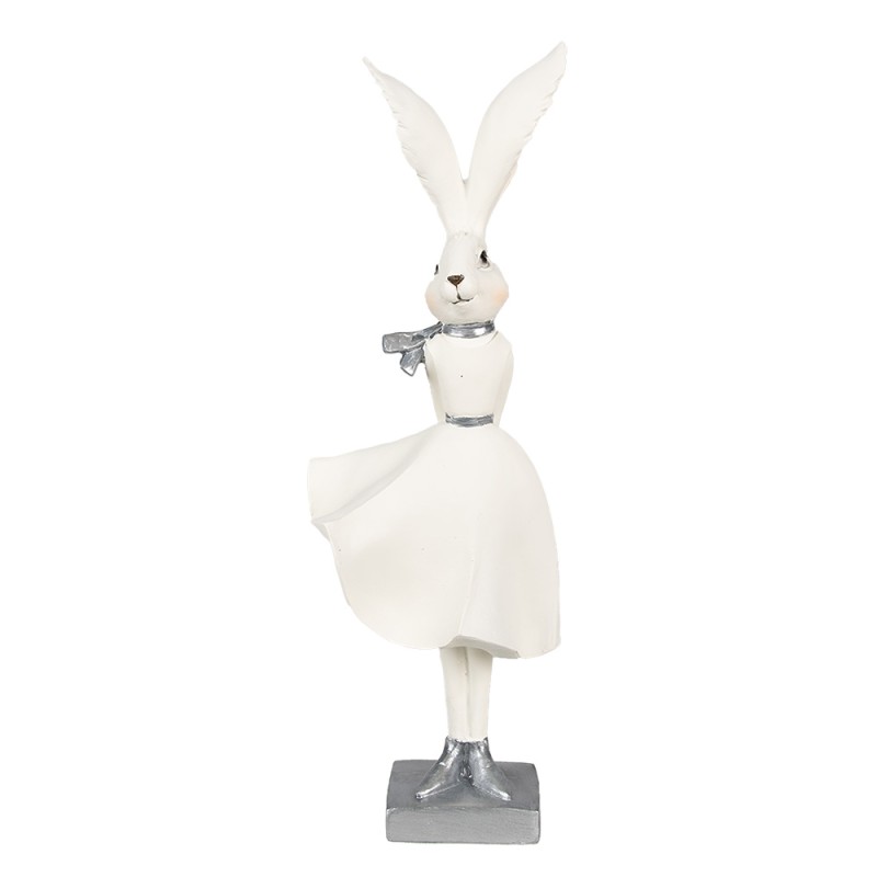 Clayre & Eef Figurine Lapin 37 cm Blanc Couleur argent Polyrésine